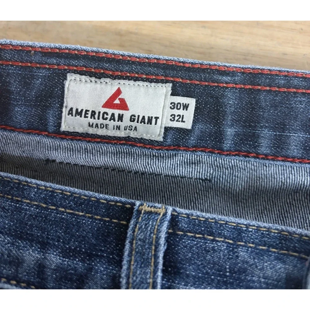 American Giant Mens Jeans Size 30 x 27 Blue Distressed Made in USA Denim